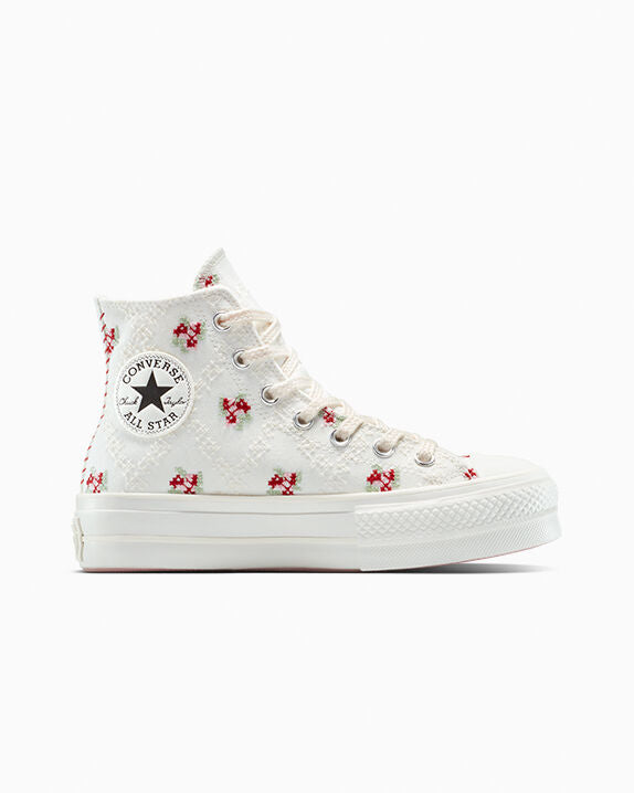 Chuck Taylor All Star Lift Platform Rose Cross Stitch High Top